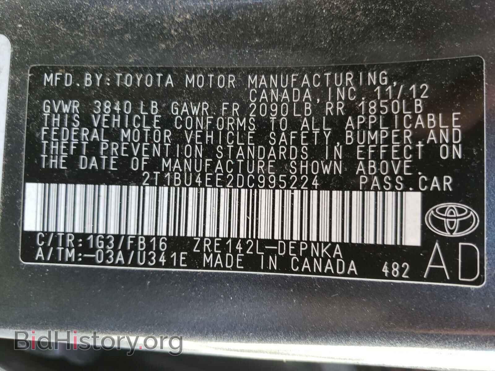 2013 TOYOTA COROLLA - VIN: 2T1BU4EE2DC995224 - Фото 10