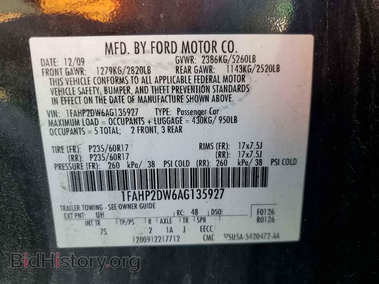 2010 FORD TAURUS - VIN: 1FAHP2DW6AG135927 - Фото 10