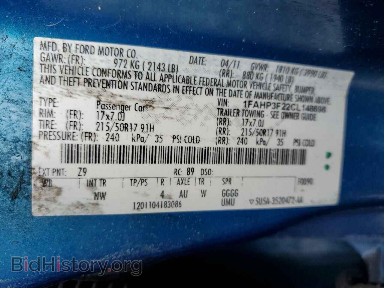 2012 FORD FOCUS - VIN: 1FAHP3F22CL148698 - Фото 10