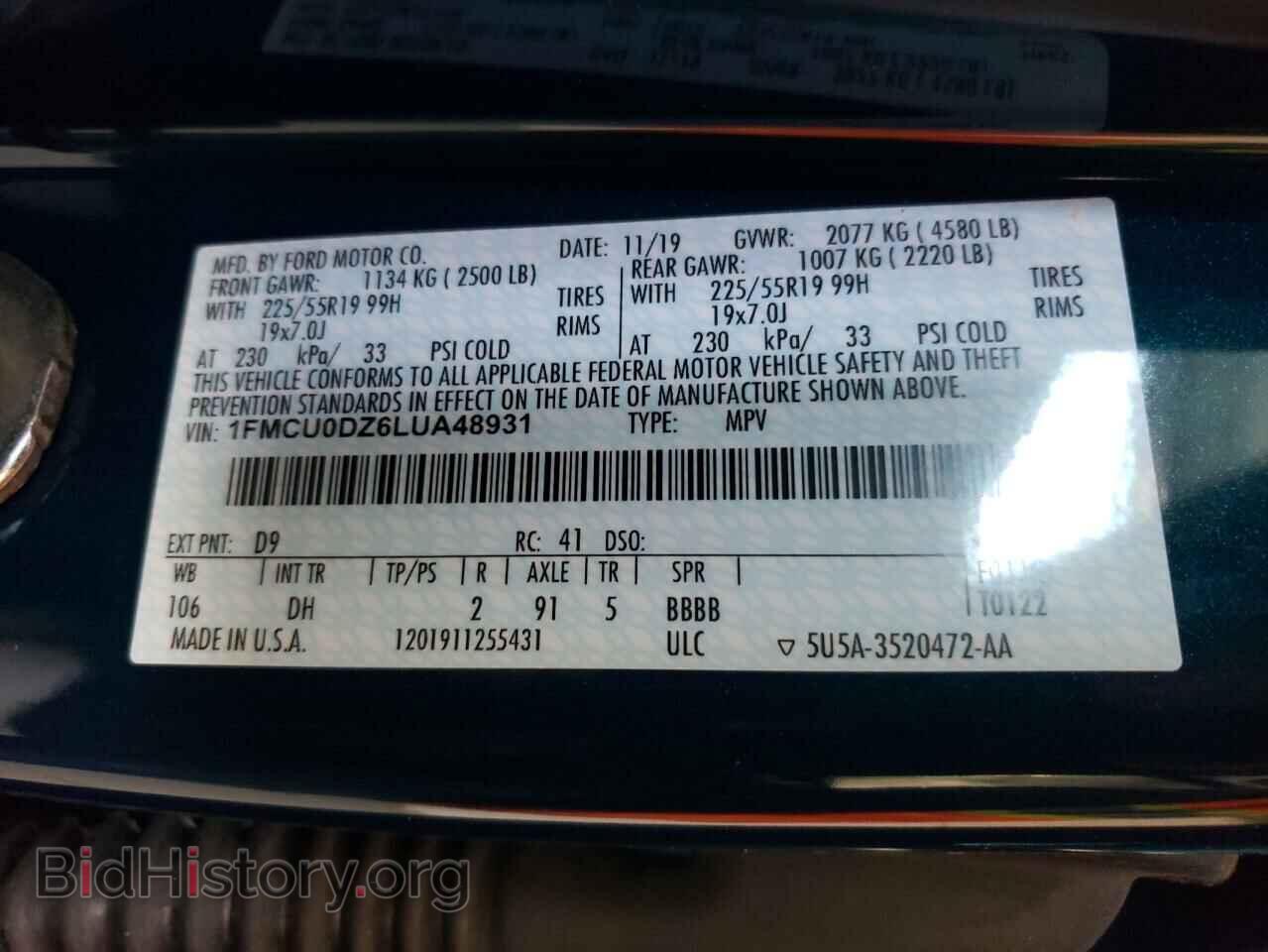 2020 FORD ESCAPE - VIN: 1FMCU0DZ6LUA48931 - Фото 10