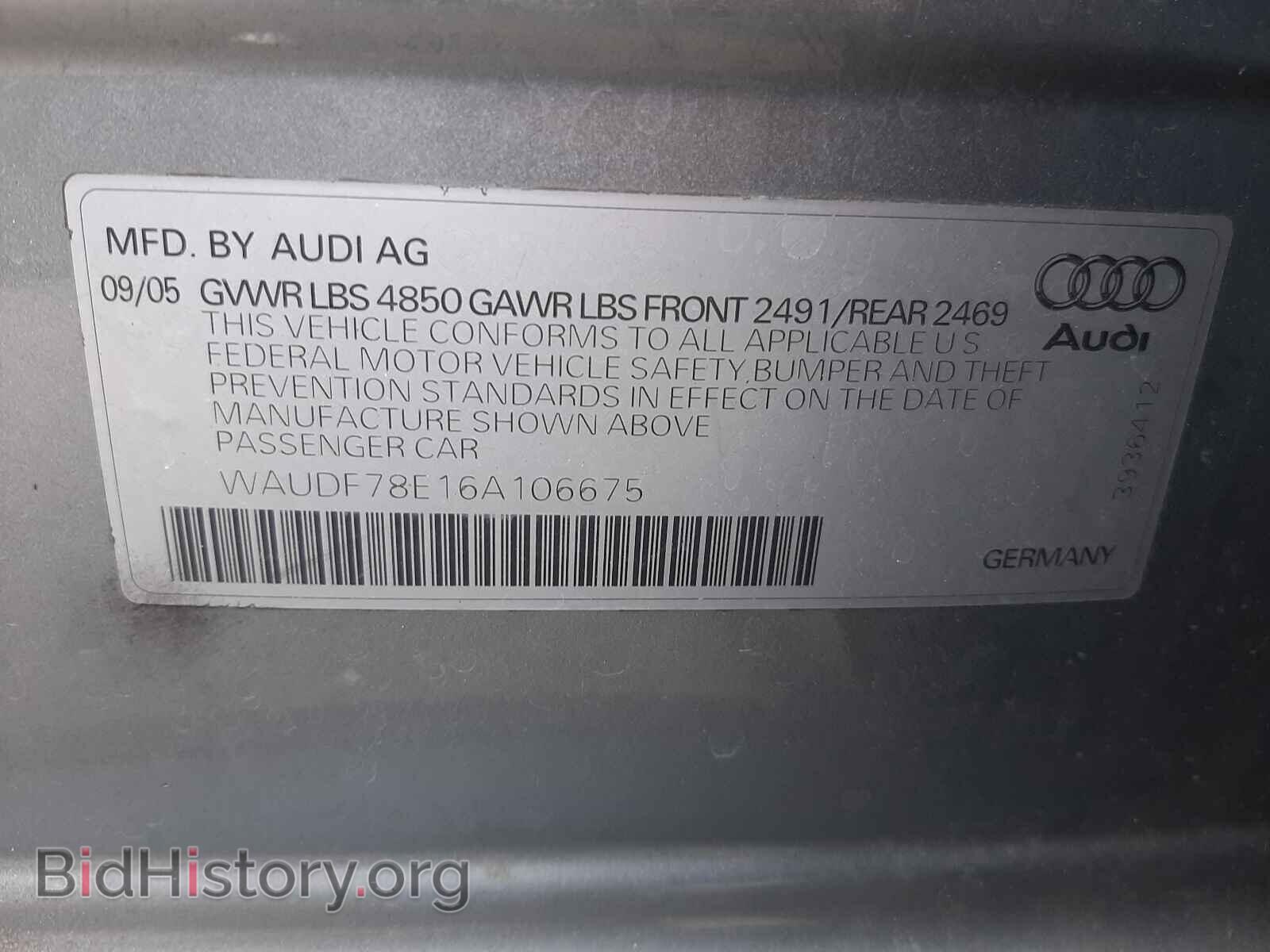 2006 AUDI A4 - VIN: WAUDF78E16A106675 - Фото 10