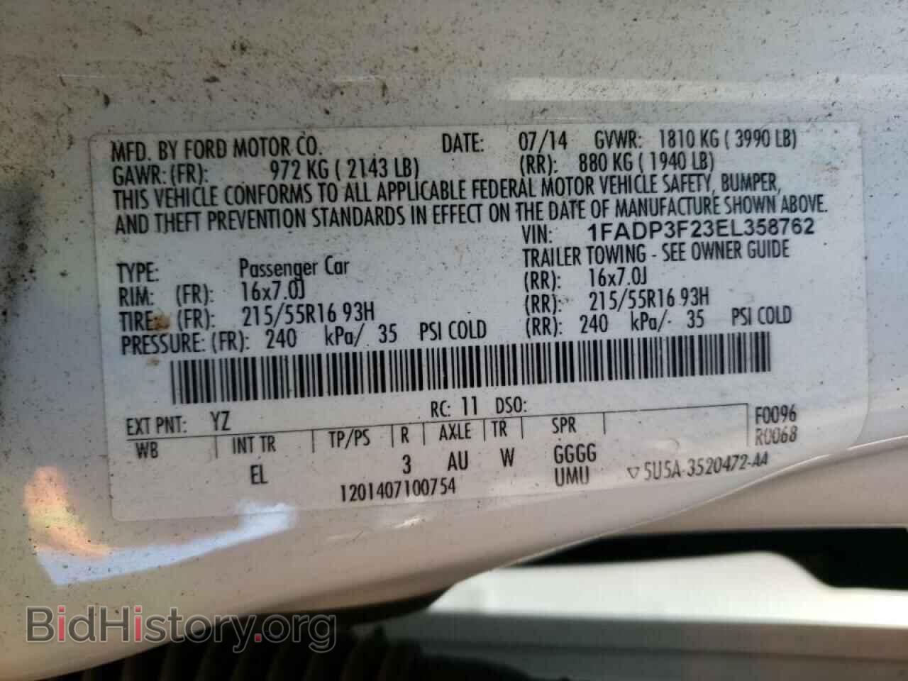 2014 FORD FOCUS - VIN: 1FADP3F23EL358762 - Фото 10