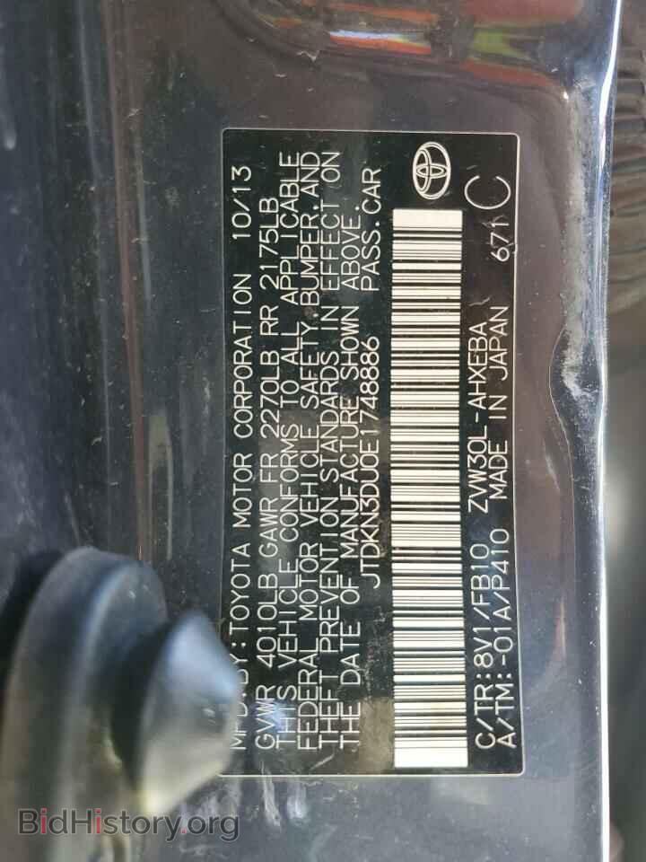 2014 TOYOTA PRIUS - VIN: JTDKN3DU0E1748886 - Фото 10