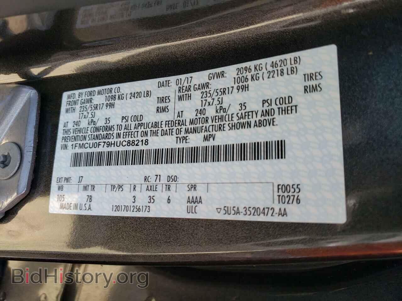 2017 FORD ESCAPE - VIN: 1FMCU0F79HUC88218 - Фото 10