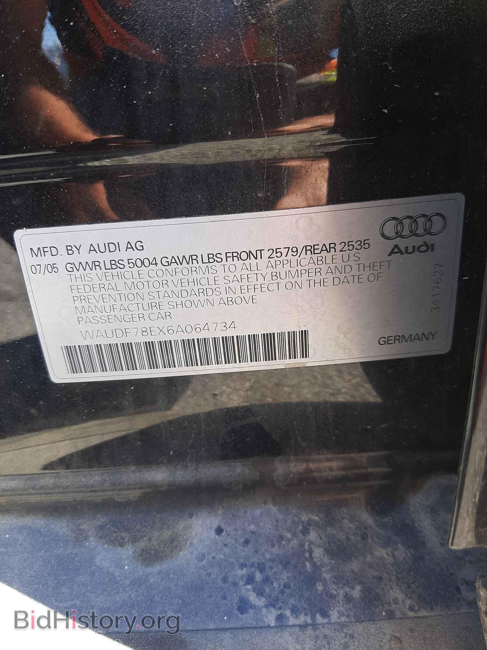 2006 AUDI A4 - VIN: WAUDF78EX6A064734 - Фото 10