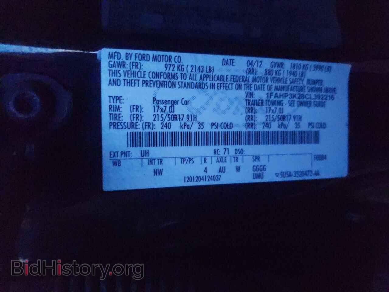 2012 FORD FOCUS - VIN: 1FAHP3K28CL392216 - Фото 10