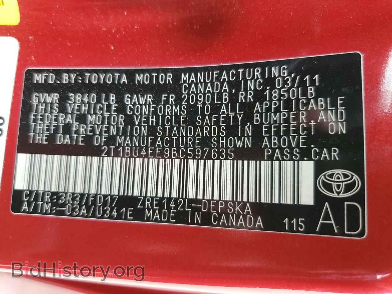 2011 TOYOTA COROLLA - VIN: 2T1BU4EE9BC597635 - Photo 12