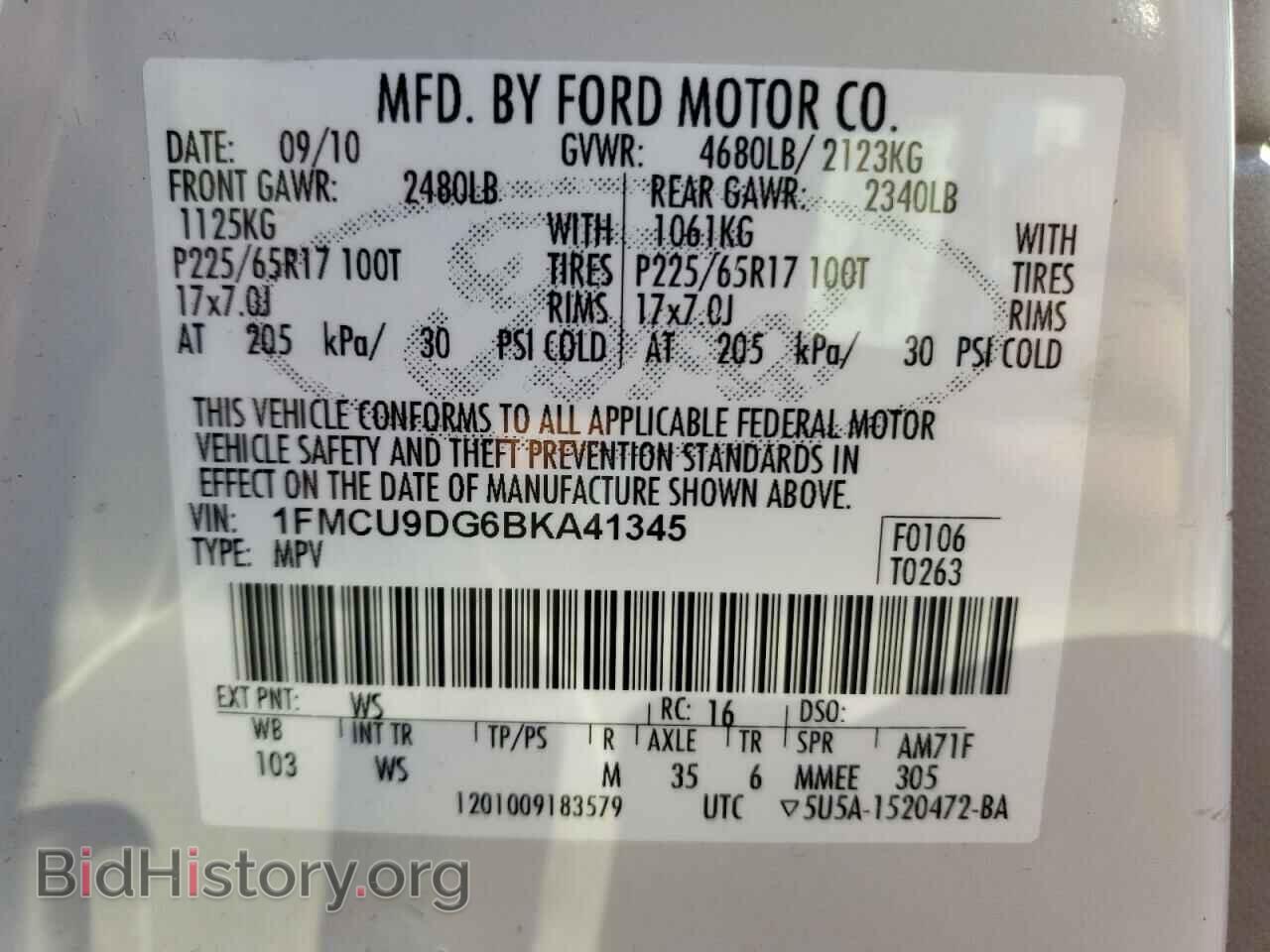 2011 FORD ESCAPE - VIN: 1FMCU9DG6BKA41345 - Фото 10
