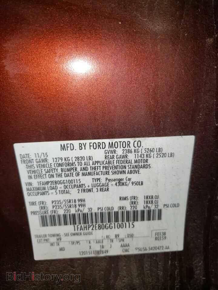 2016 FORD TAURUS - VIN: 1FAHP2E80GG100115 - Фото 10