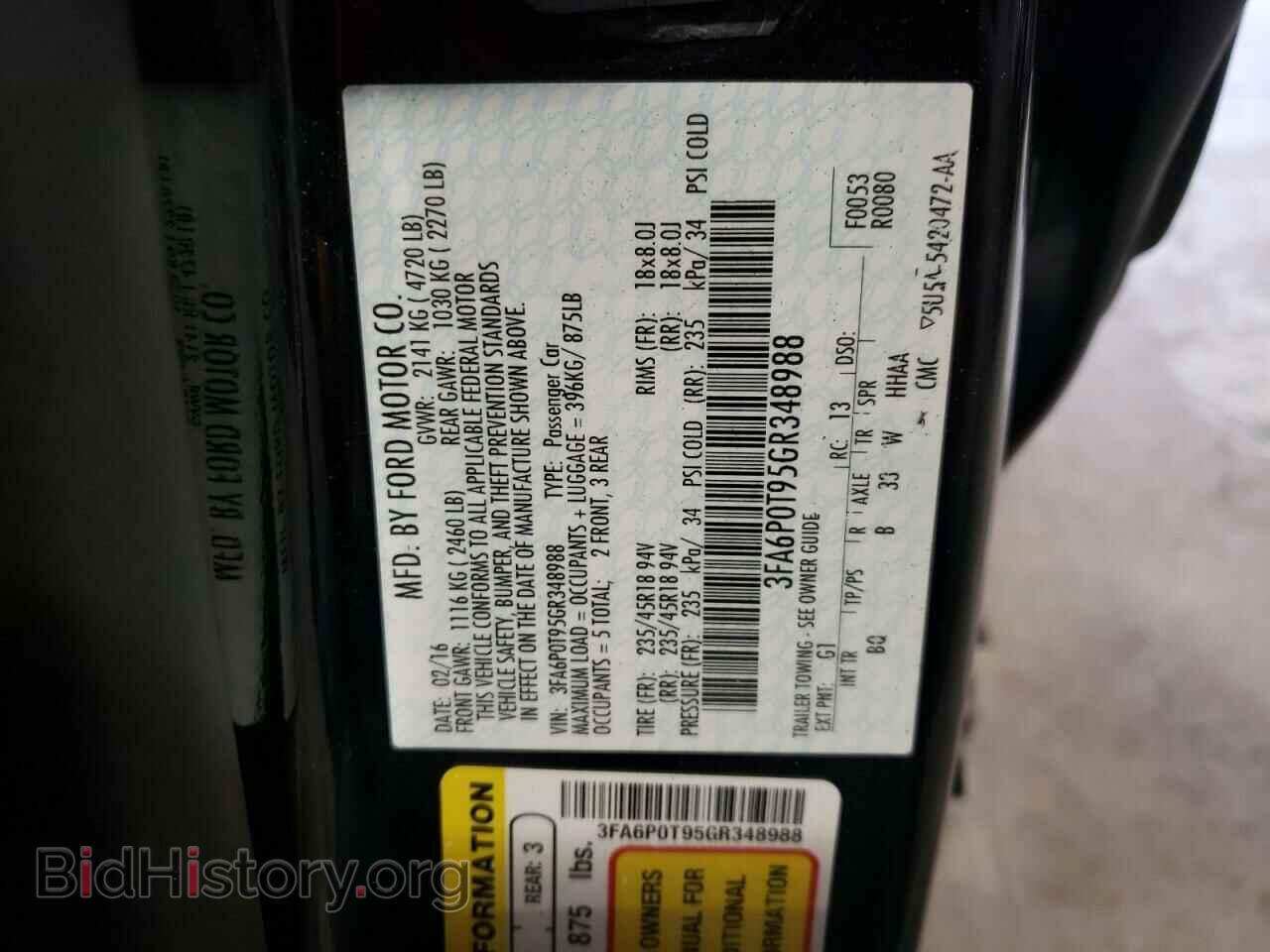 2016 FORD ALL Models - VIN: 3FA6P0T95GR348988 - Фото 12