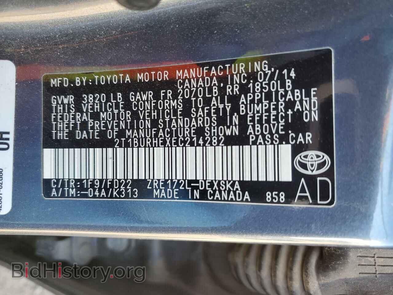 2014 TOYOTA COROLLA - VIN: 2T1BURHEXEC214282 - Фото 10
