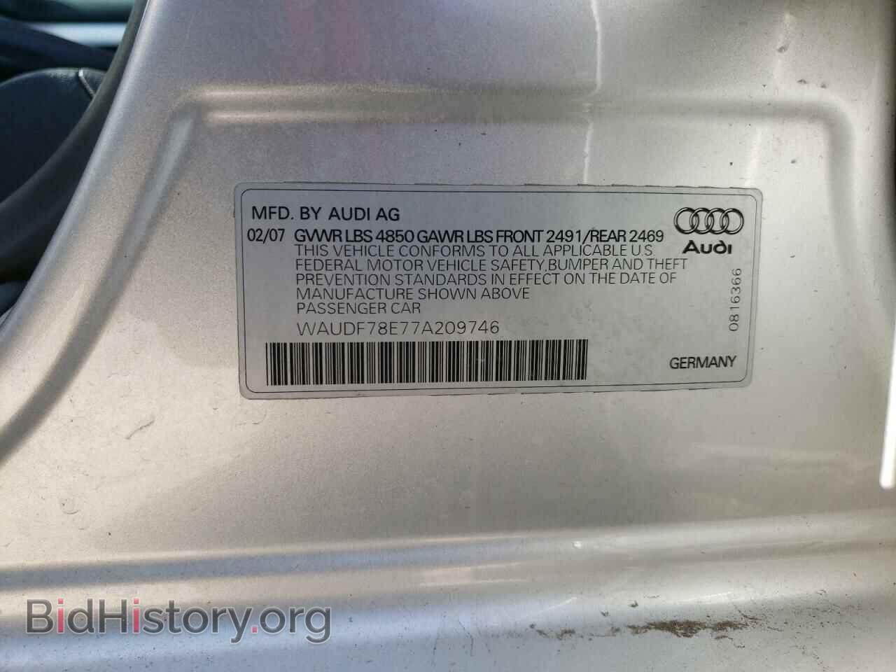 2007 AUDI A4 - VIN: WAUDF78E77A209746 - Фото 10
