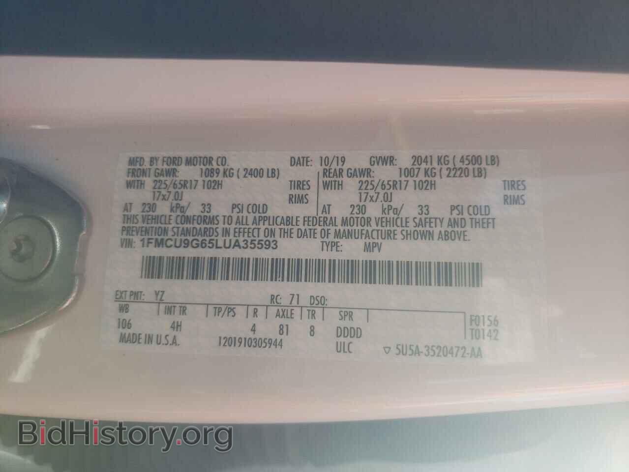 2020 FORD ESCAPE - VIN: 1FMCU9G65LUA35593 - Photo 10