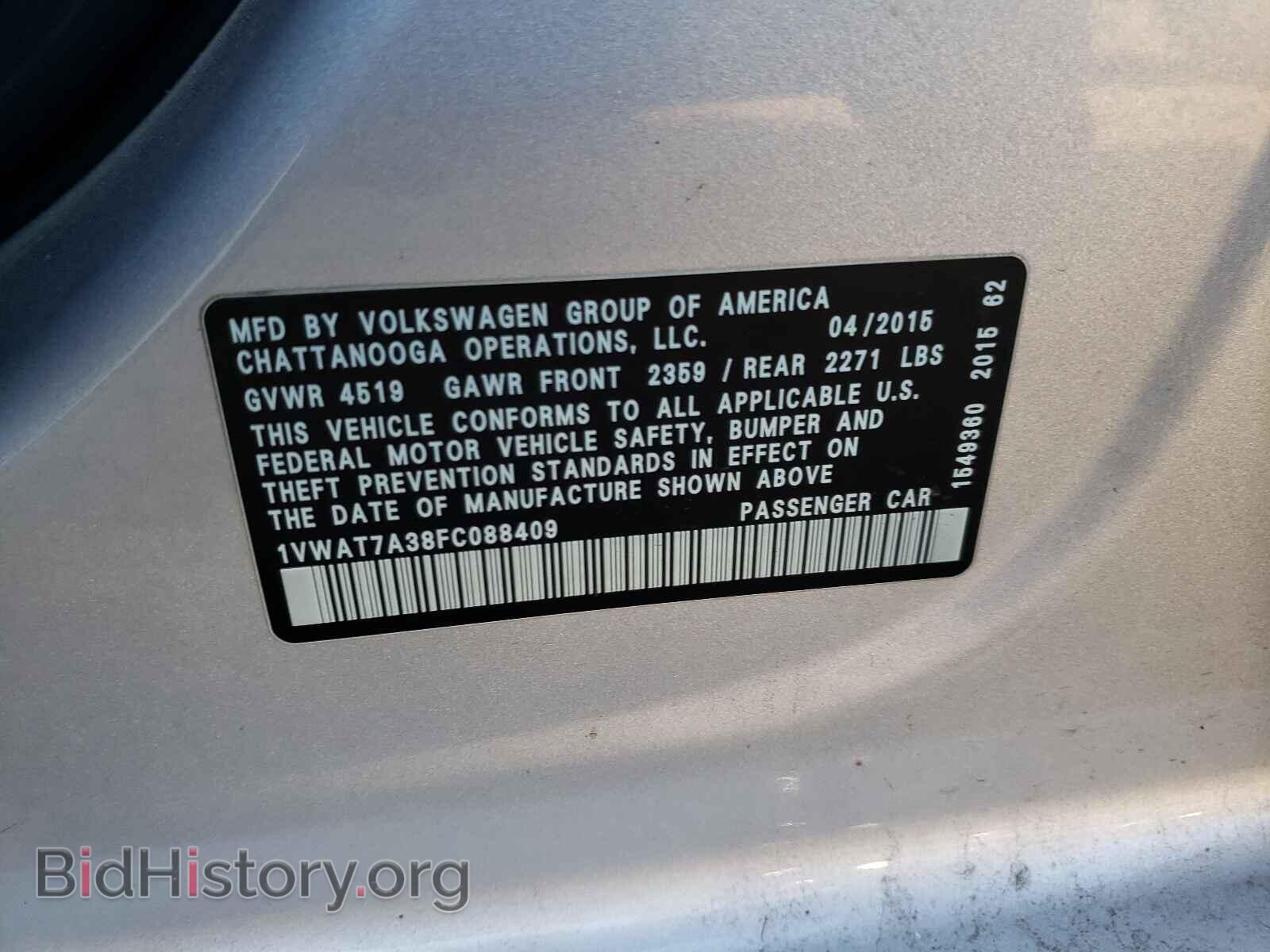 2015 VOLKSWAGEN PASSAT - VIN: 1VWAT7A38FC088409 - Фото 10