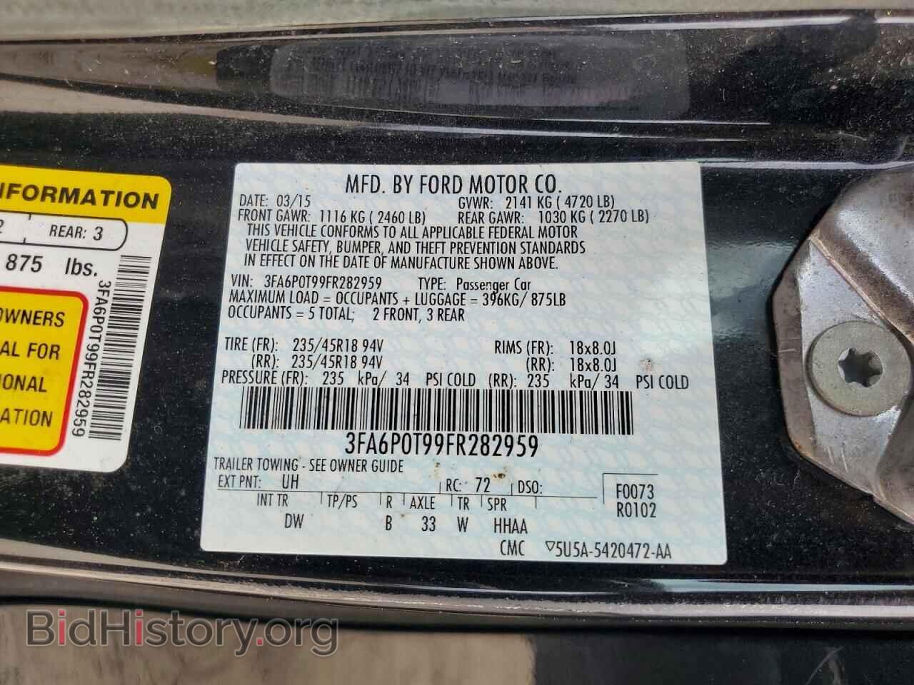 2015 FORD FUSION - VIN: 3FA6P0T99FR282959 - Фото 12