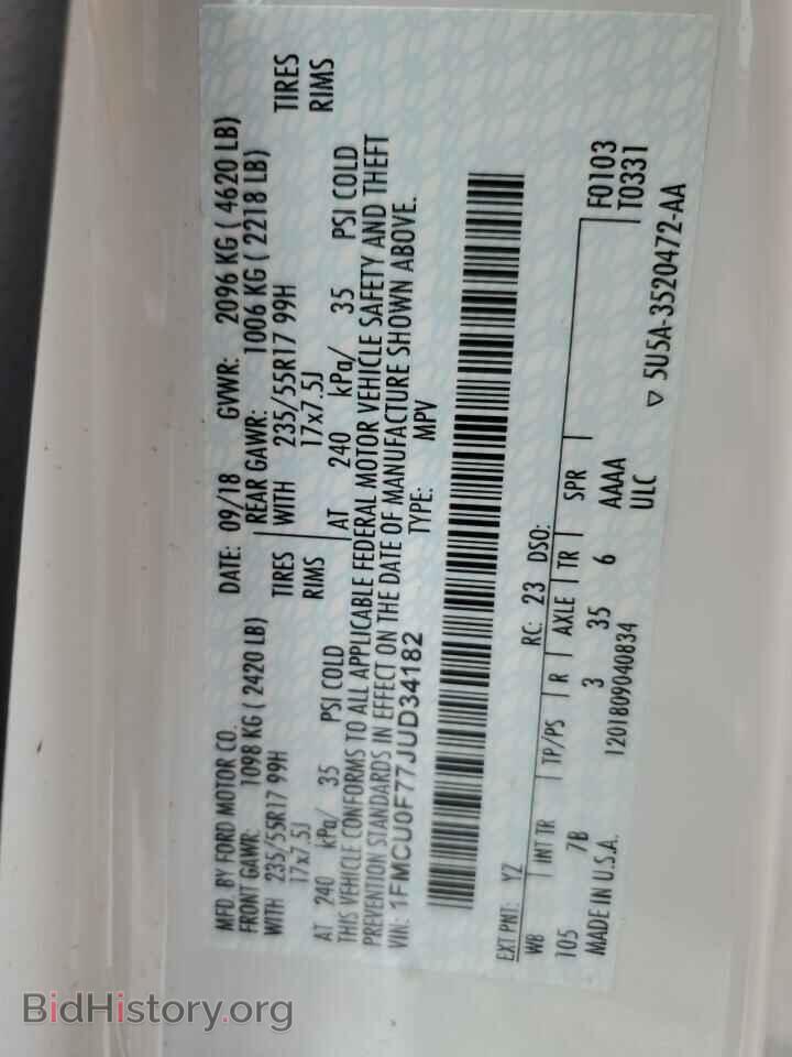 2018 FORD ESCAPE - VIN: 1FMCU0F77JUD34182 - Фото 10