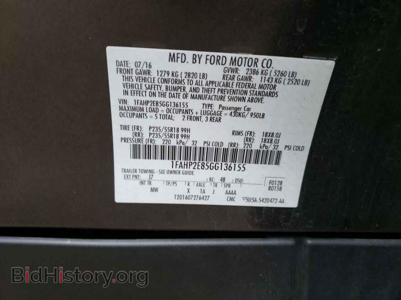 2016 FORD TAURUS - VIN: 1FAHP2E85GG136155 - Фото 10