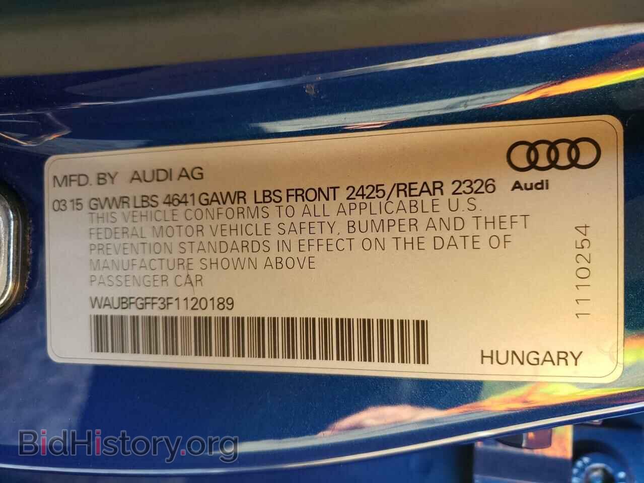 2015 AUDI S3 - VIN: WAUBFGFF3F1120189 - Фото 10