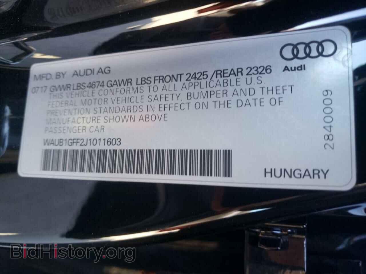 2018 AUDI S3 - VIN: WAUB1GFF2J1011603 - Фото 10