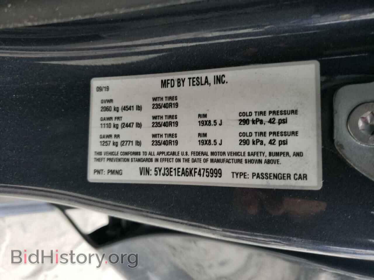 2019 TESLA MODEL 3 - VIN: 5YJ3E1EA6KF475999 - Фото 10