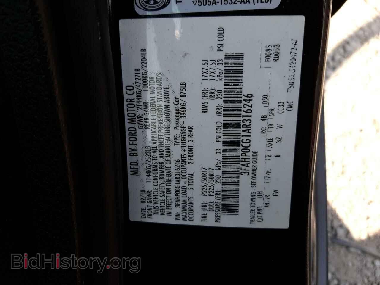 2010 FORD ALL Models - VIN: 3FAHP0CG1AR316246 - Фото 12