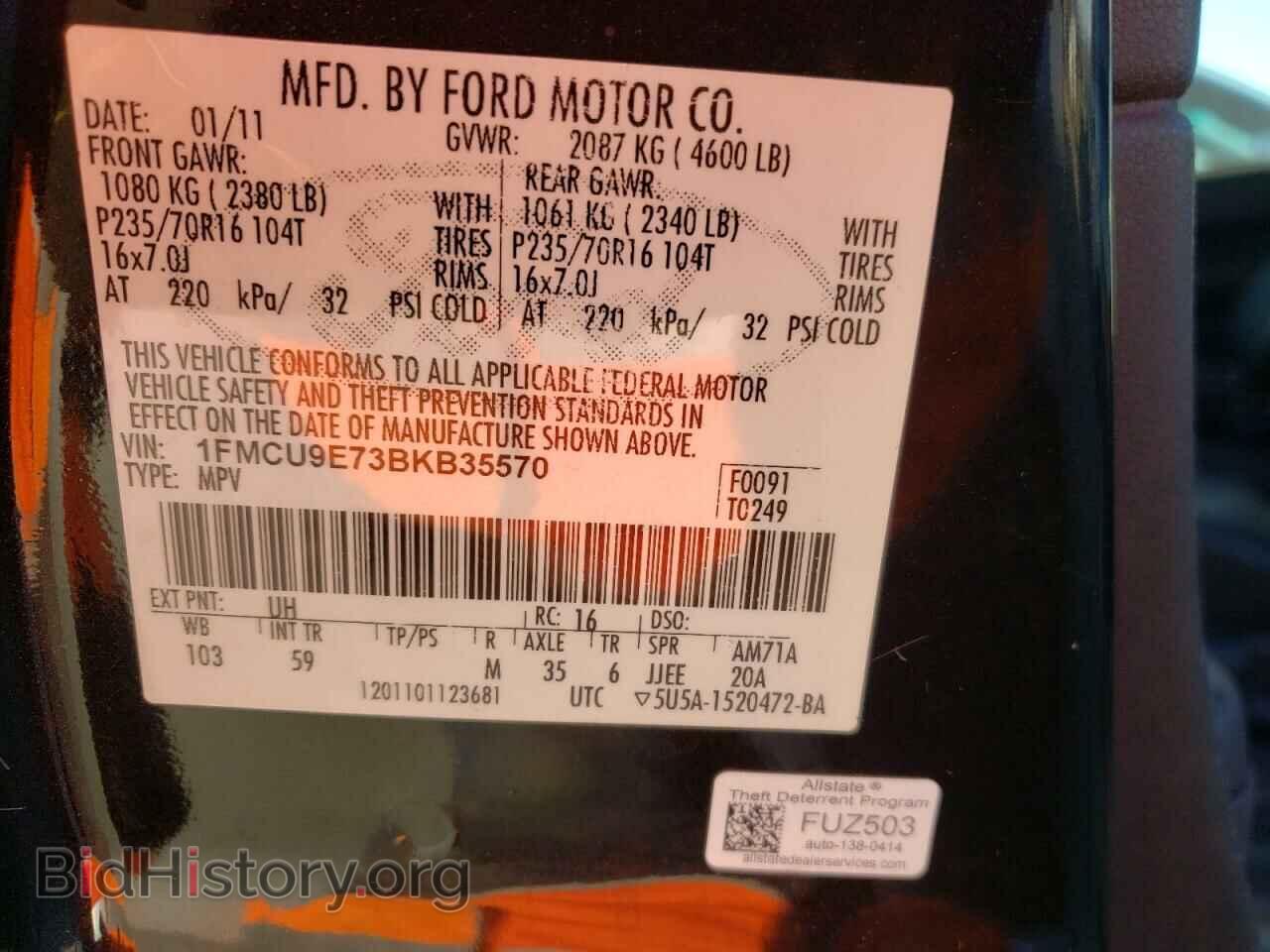 2011 FORD ESCAPE - VIN: 1FMCU9E73BKB35570 - Фото 10