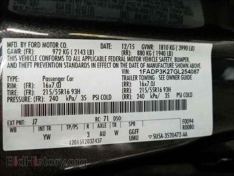 2016 FORD FOCUS - VIN: 1FADP3K27GL254087 - Фото 10