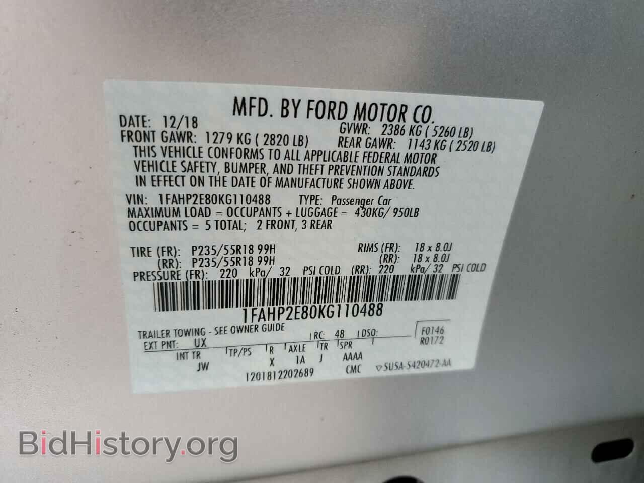2019 FORD TAURUS - VIN: 1FAHP2E80KG110488 - Фото 10