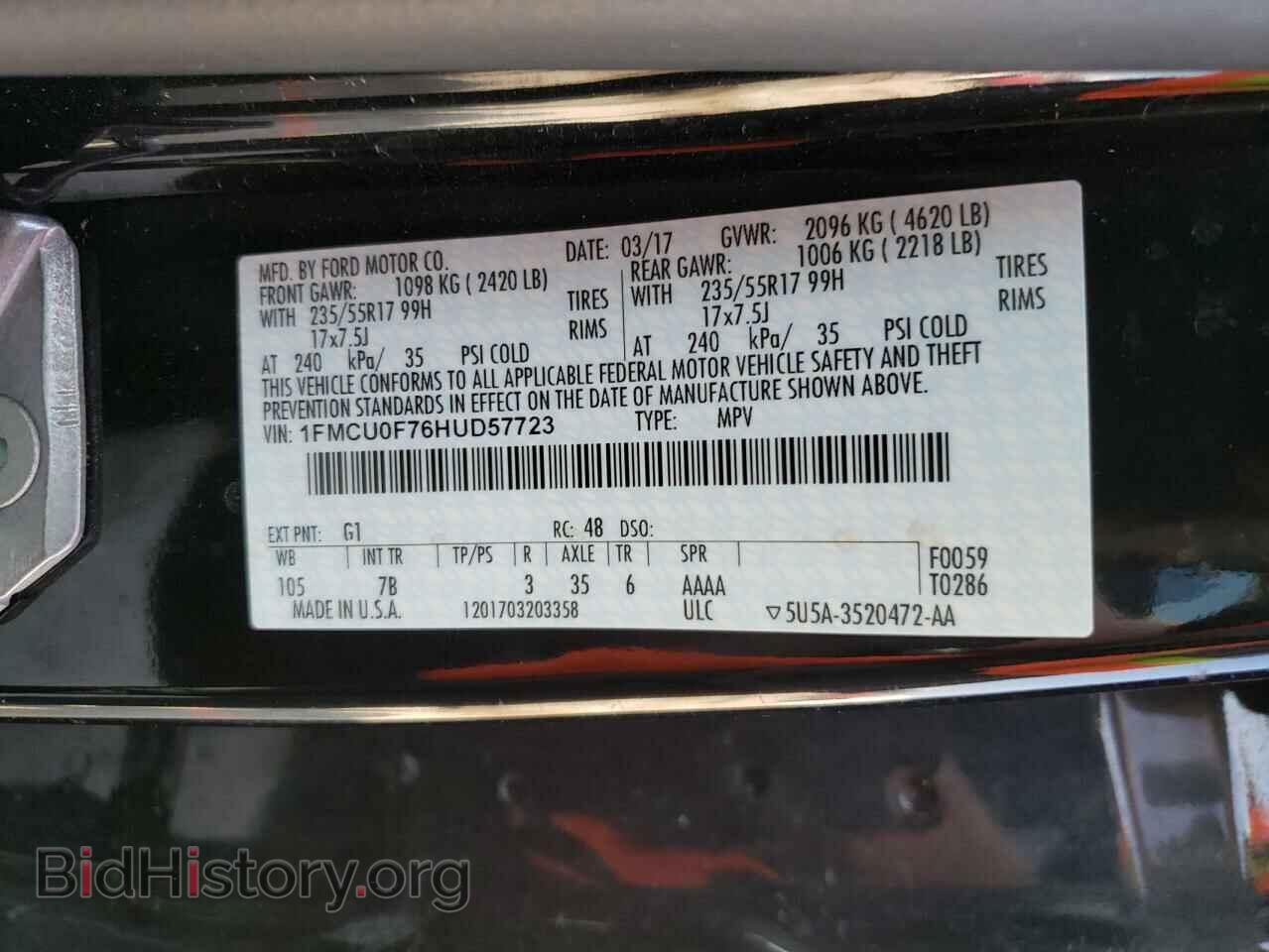 2017 FORD ESCAPE - VIN: 1FMCU0F76HUD57723 - Фото 10