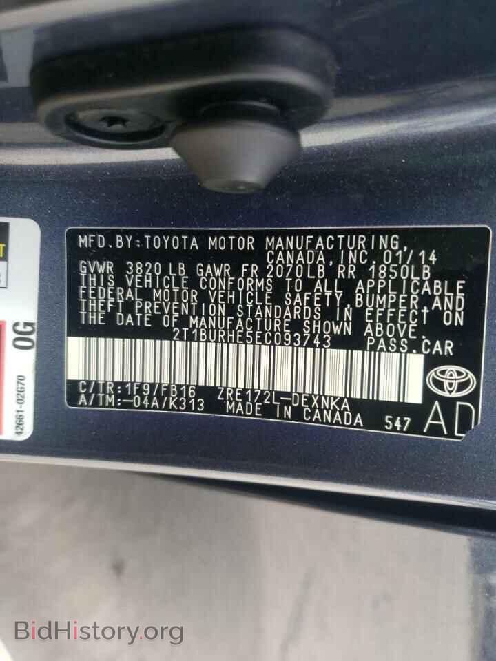 2014 TOYOTA COROLLA - VIN: 2T1BURHE5EC093743 - Фото 10
