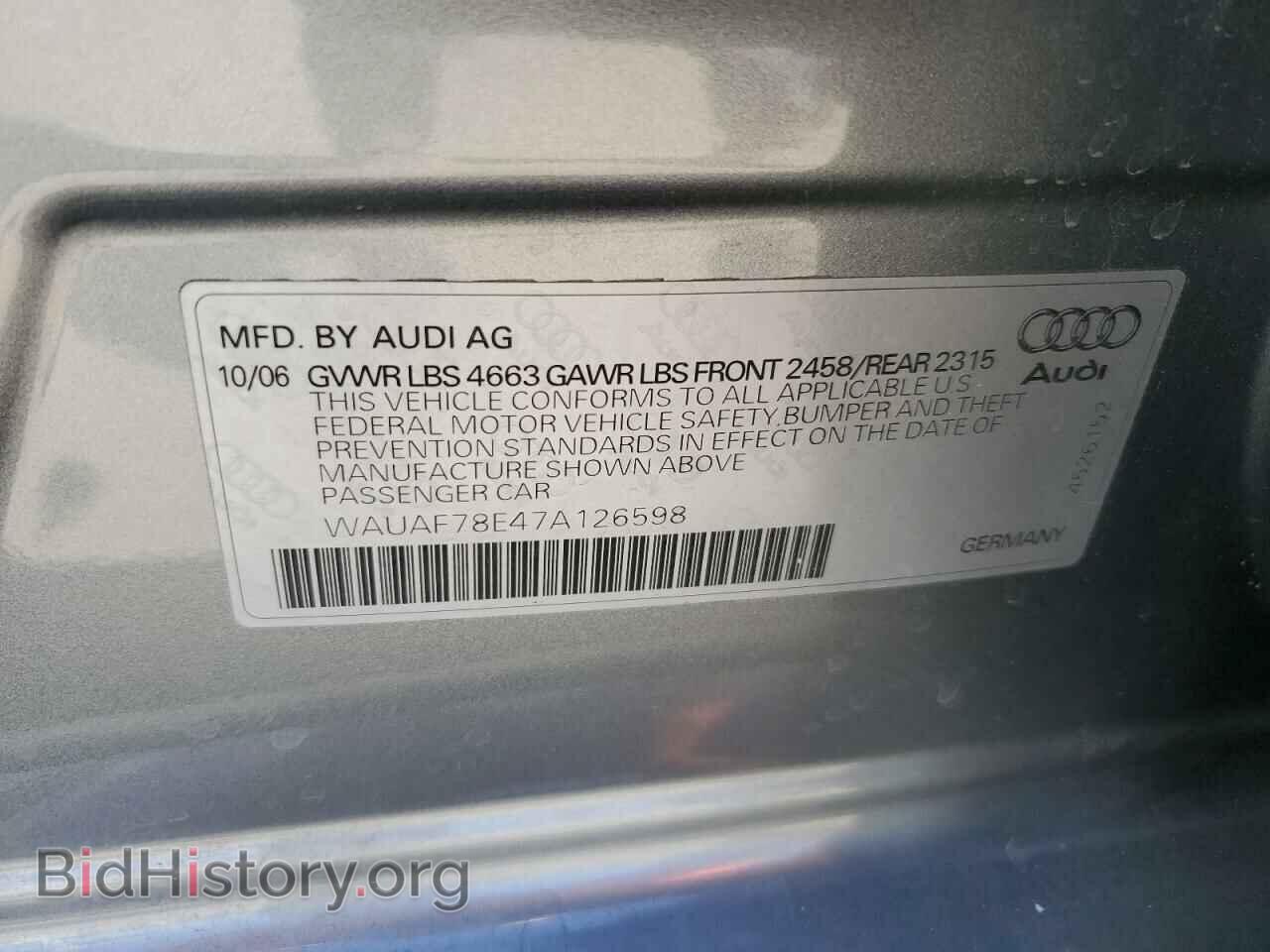2007 AUDI A4 - VIN: WAUAF78E47A126598 - Фото 10