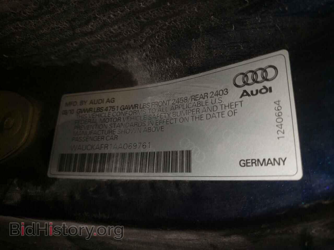 2010 AUDI A5 - VIN: WAUCKAFR1AA069761 - Фото 10