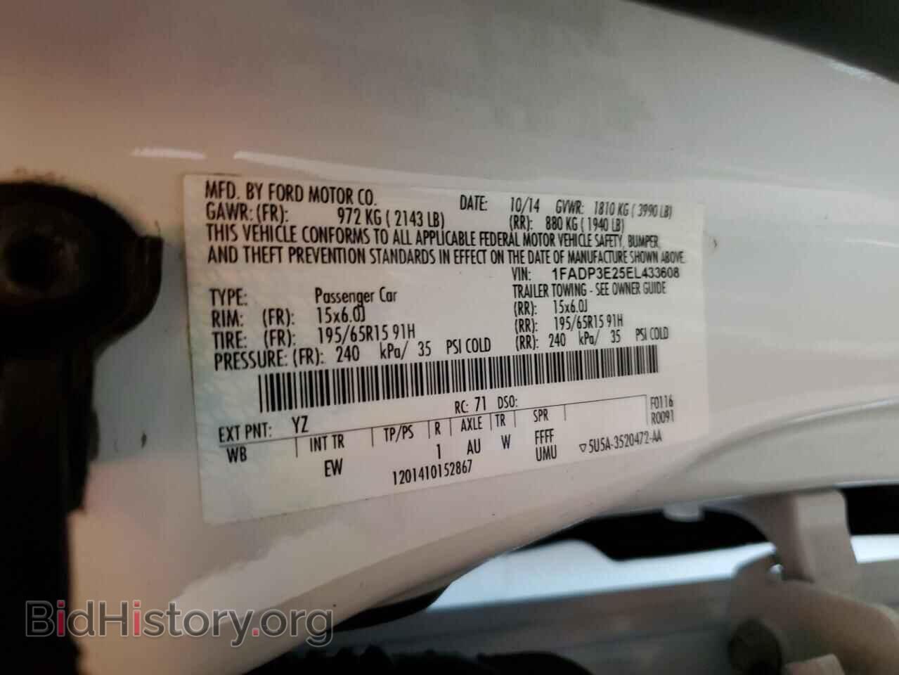 2014 FORD ALL Models - VIN: 1FADP3E25EL433608 - Фото 12