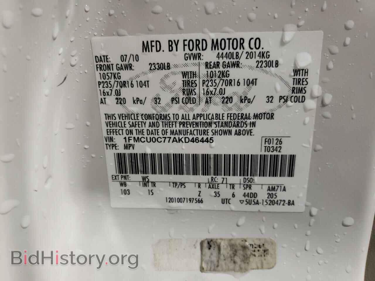 2010 FORD ESCAPE - VIN: 1FMCU0C77AKD46445 - Фото 10
