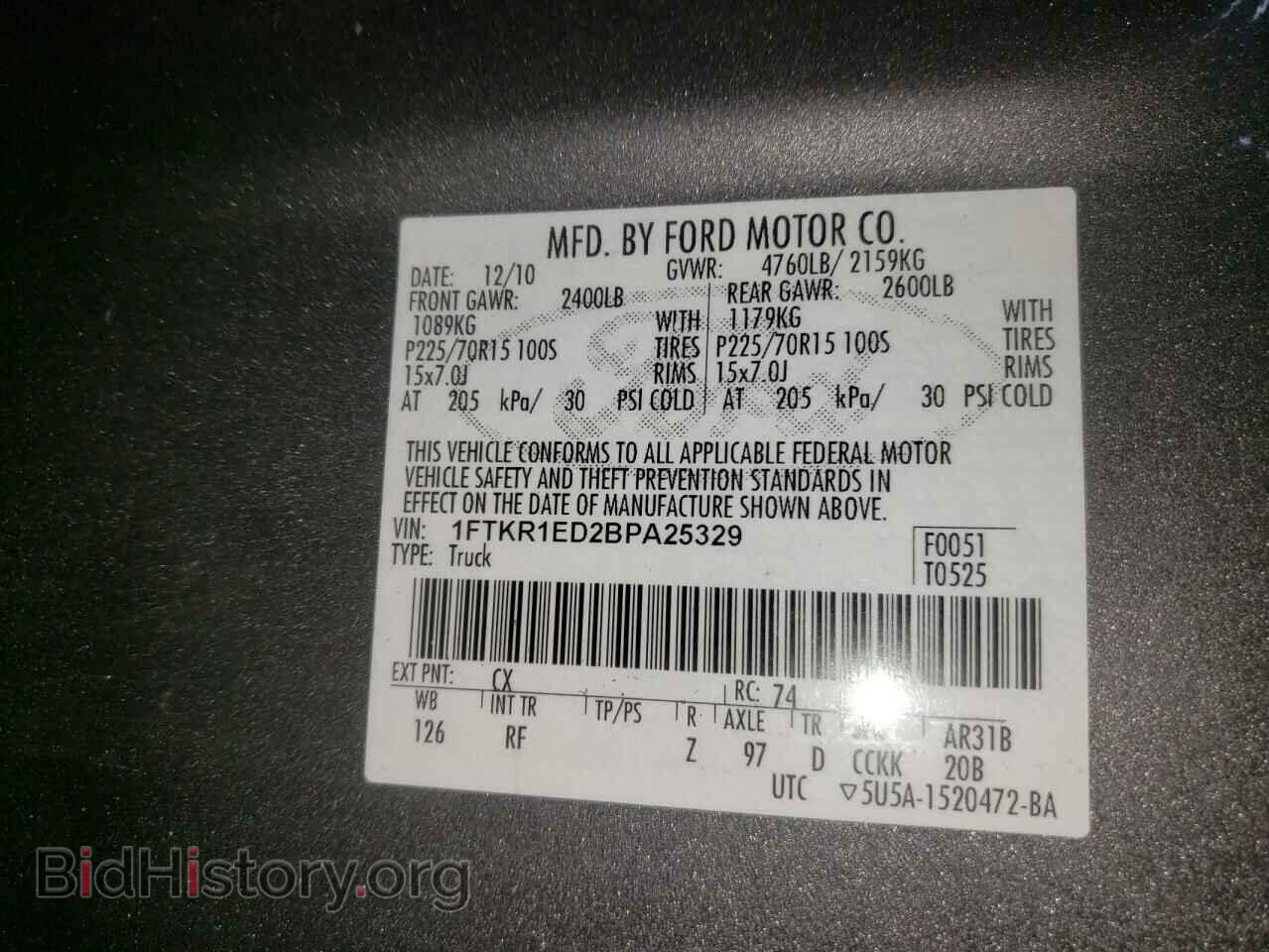 2011 FORD RANGER - VIN: 1FTKR1ED2BPA25329 - Фото 10