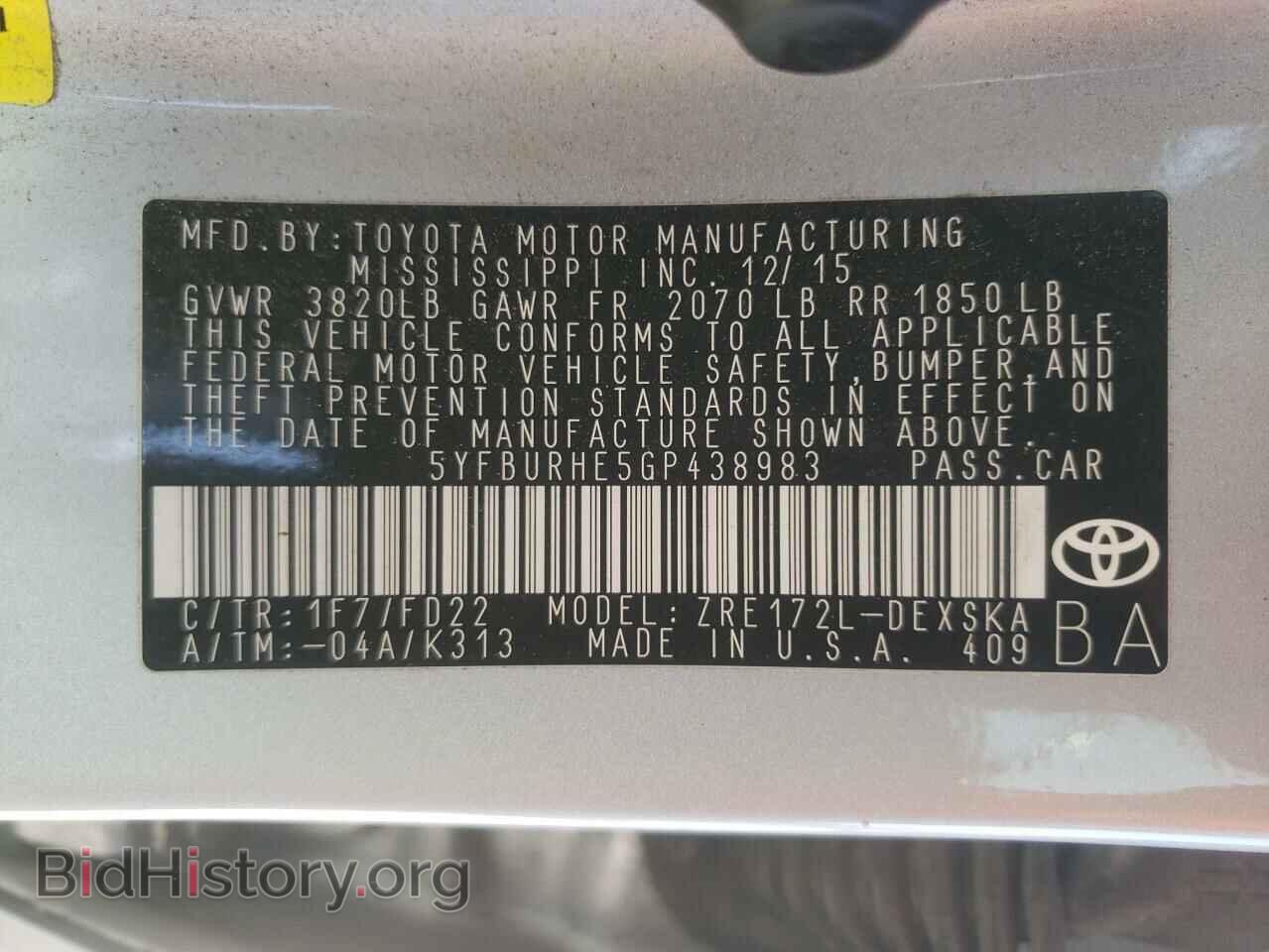 2016 TOYOTA COROLLA - VIN: 5YFBURHE5GP438983 - Фото 10