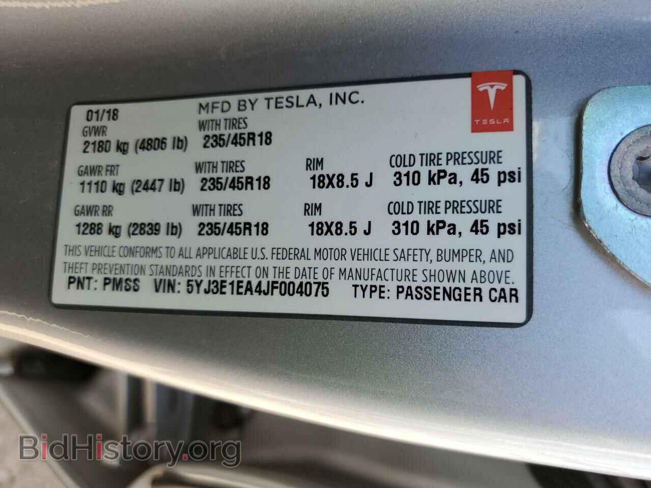 2018 TESLA MODEL 3 - VIN: 5YJ3E1EA4JF004075 - Photo 12