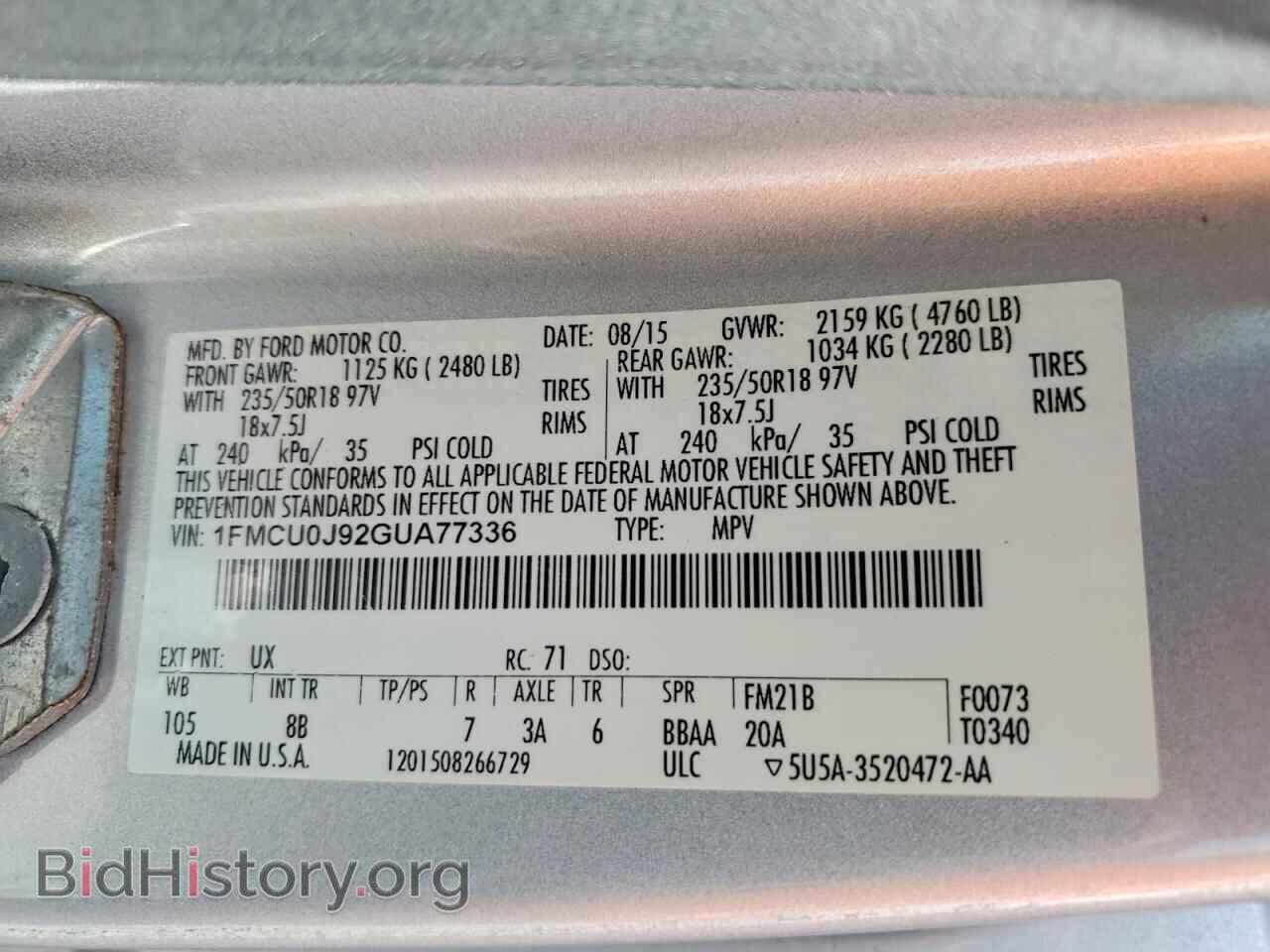 2016 FORD ESCAPE - VIN: 1FMCU0J92GUA77336 - Фото 13
