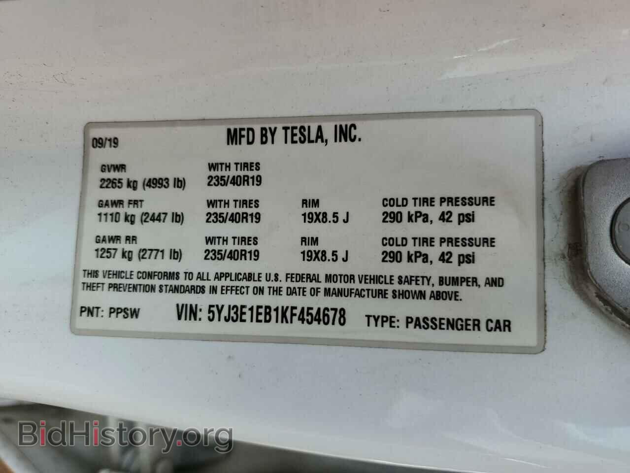 2019 TESLA MODEL 3 - VIN: 5YJ3E1EB1KF454678 - Фото 12
