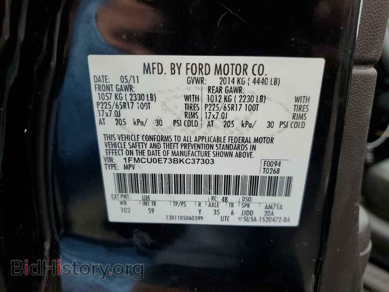 2011 FORD ESCAPE - VIN: 1FMCU0E73BKC37303 - Фото 10