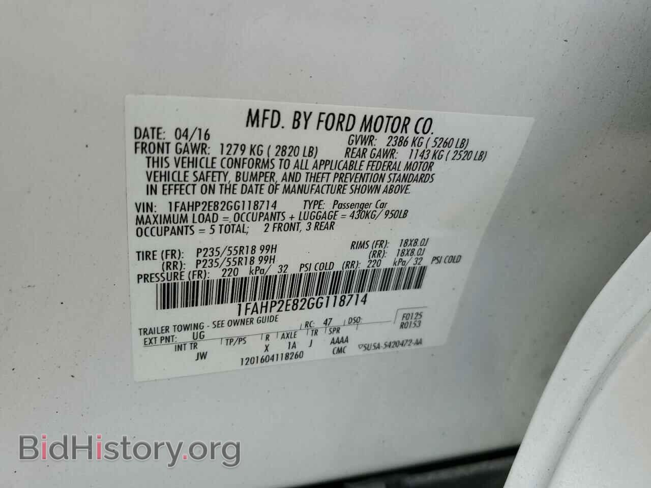 2016 FORD TAURUS - VIN: 1FAHP2E82GG118714 - Фото 10
