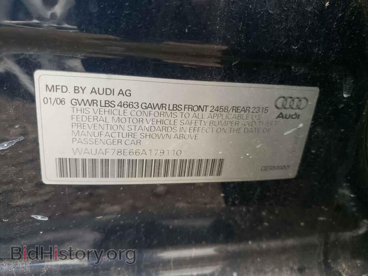 2006 AUDI A4 - VIN: WAUAF78E66A179110 - Фото 10