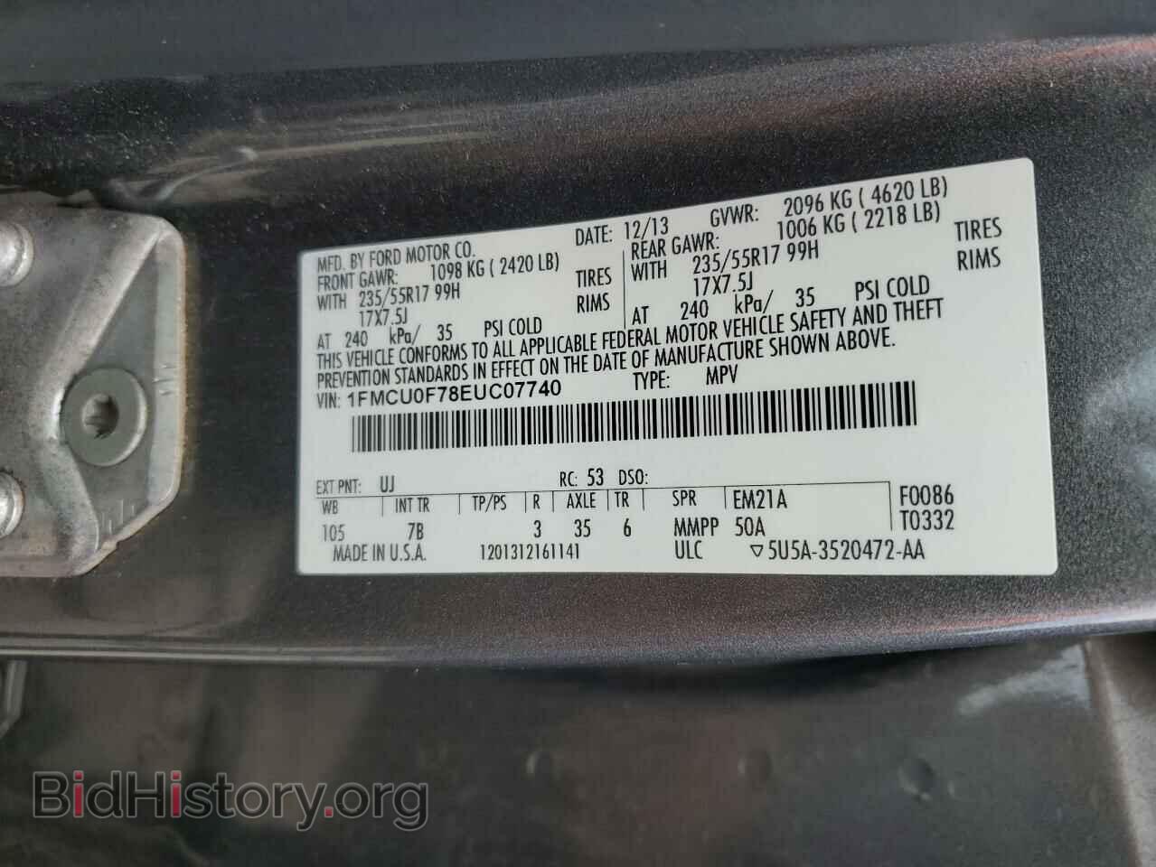 2014 FORD ESCAPE - VIN: 1FMCU0F78EUC07740 - Фото 13