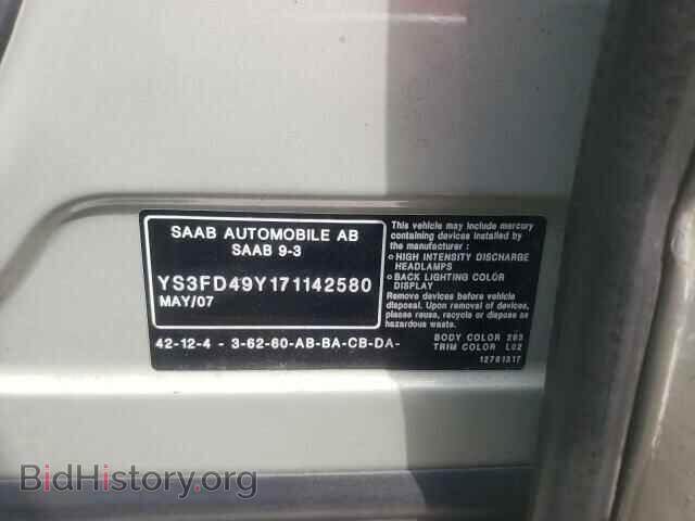 2007 SAAB 9 3 - VIN: YS3FD49Y171142580 - Фото 10