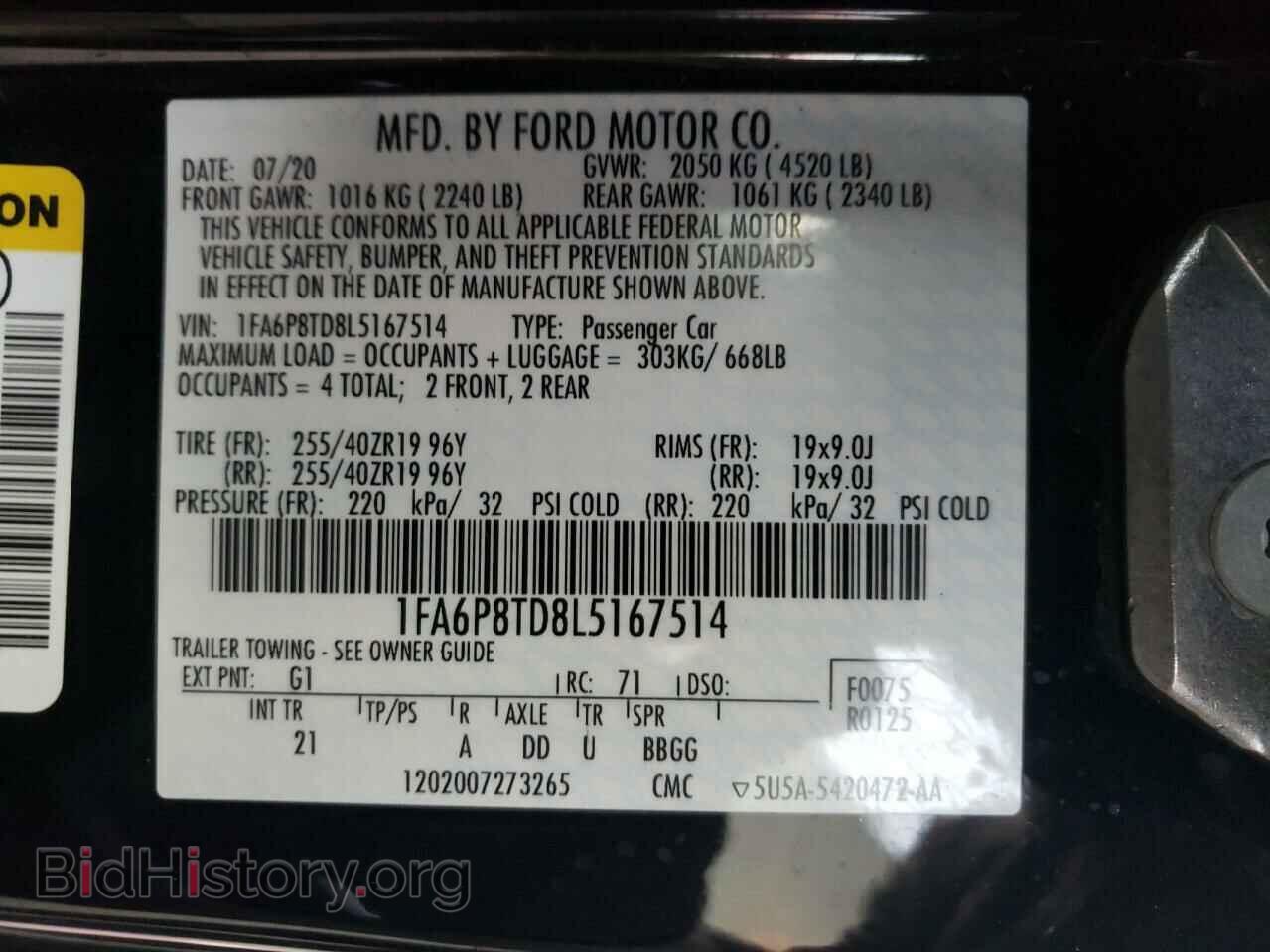 2020 FORD MUSTANG - VIN: 1FA6P8TD8L5167514 - Фото 10