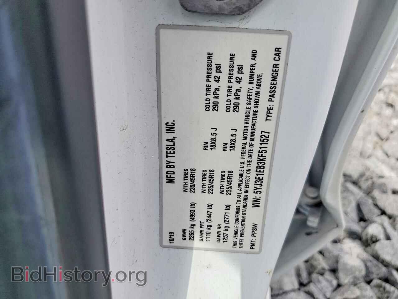 2019 TESLA MODEL 3 - VIN: 5YJ3E1EB3KF511527 - Фото 12
