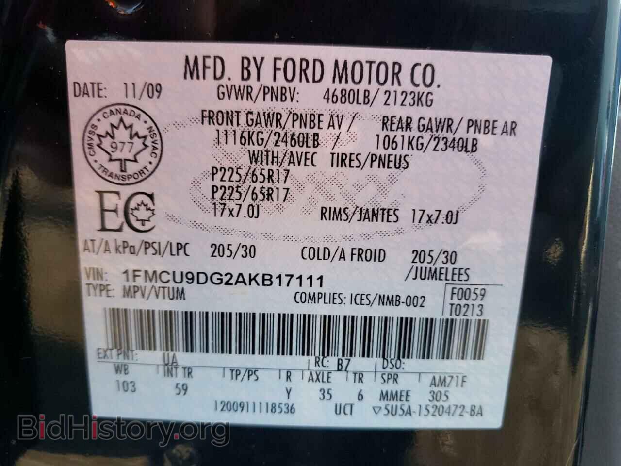 2010 FORD ESCAPE - VIN: 1FMCU9DG2AKB17111 - Photo 10