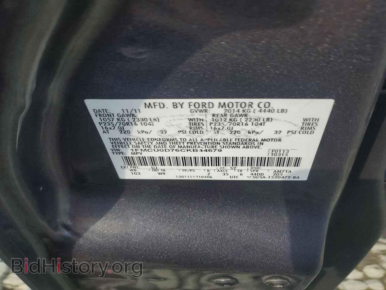 2012 FORD ESCAPE - VIN: 1FMCU0D76CKB44679 - Photo 12