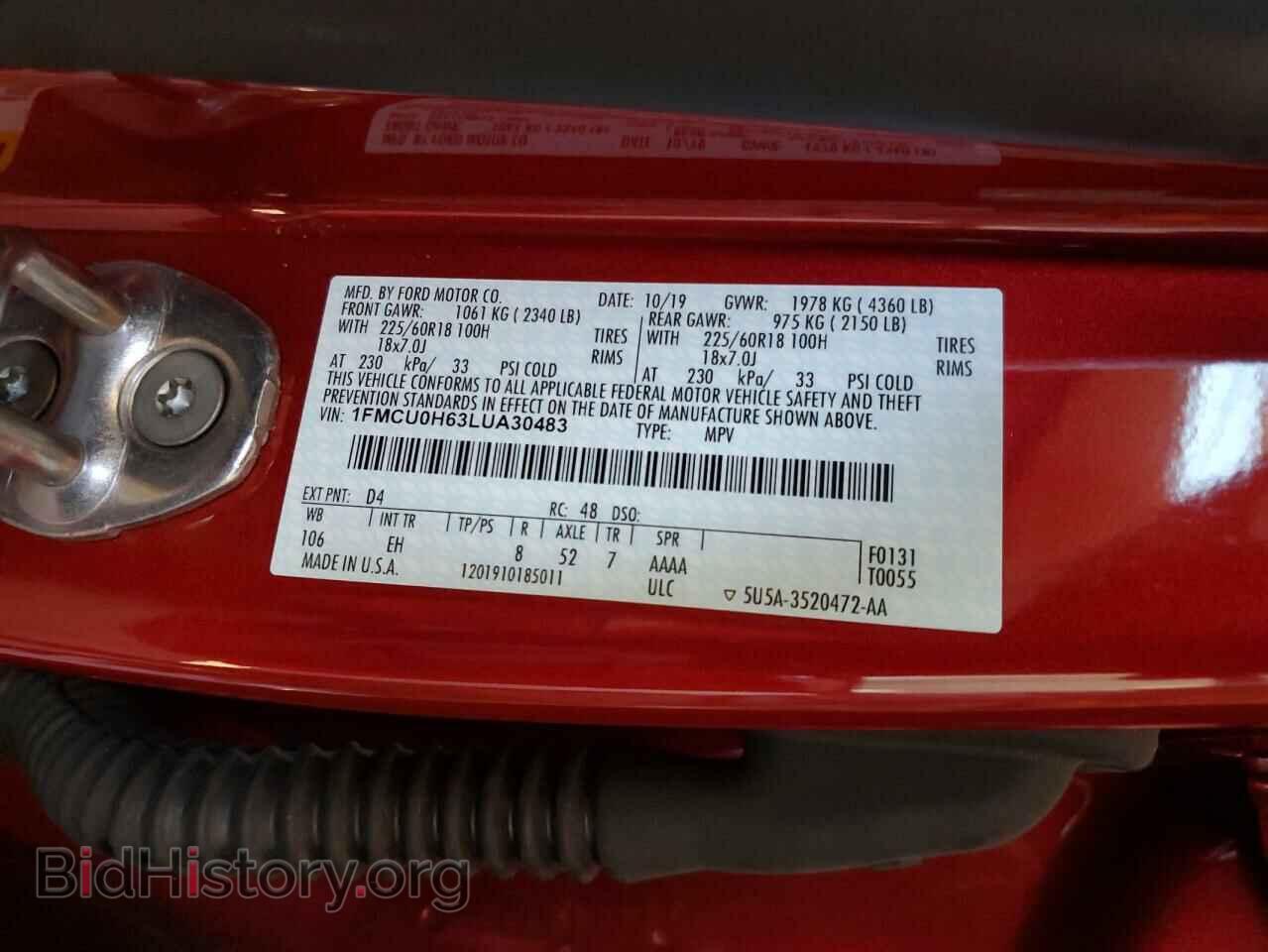 2020 FORD ESCAPE - VIN: 1FMCU0H63LUA30483 - Фото 10