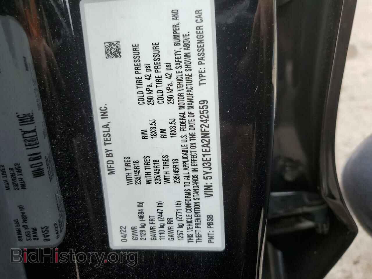 2022 TESLA MODEL 3 - VIN: 5YJ3E1EA2NF242559 - Фото 12